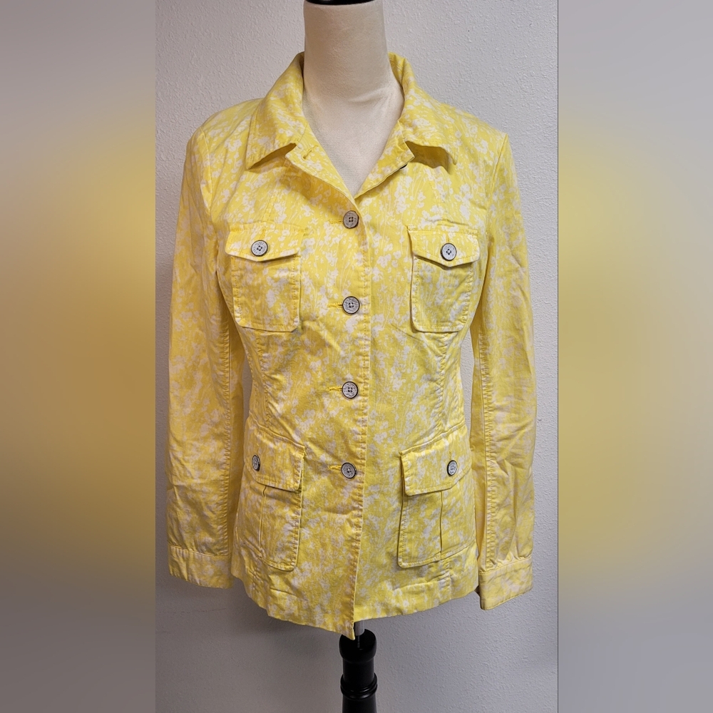 Cabi Field of Daisies Yellow White Floral Utility Casual Jacket Size Small